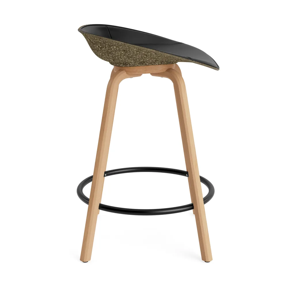 Mat Barstool front-upholstered 65 cm., Ultra 41599-seaweed-beech-black steel Normann Copenhagen