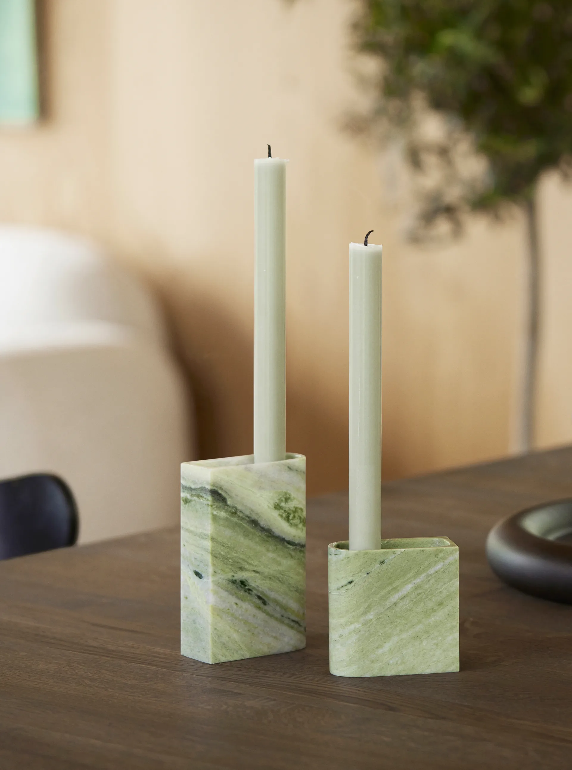 Monolith candle holder medium, Mixed green marble Northern