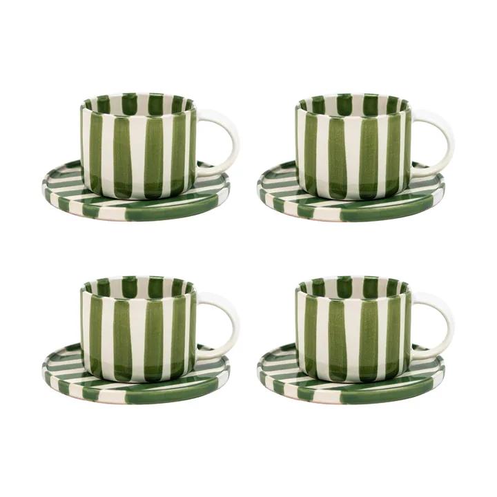 Monica cup with saucer 4-pack - Green - Olsson & Jensen