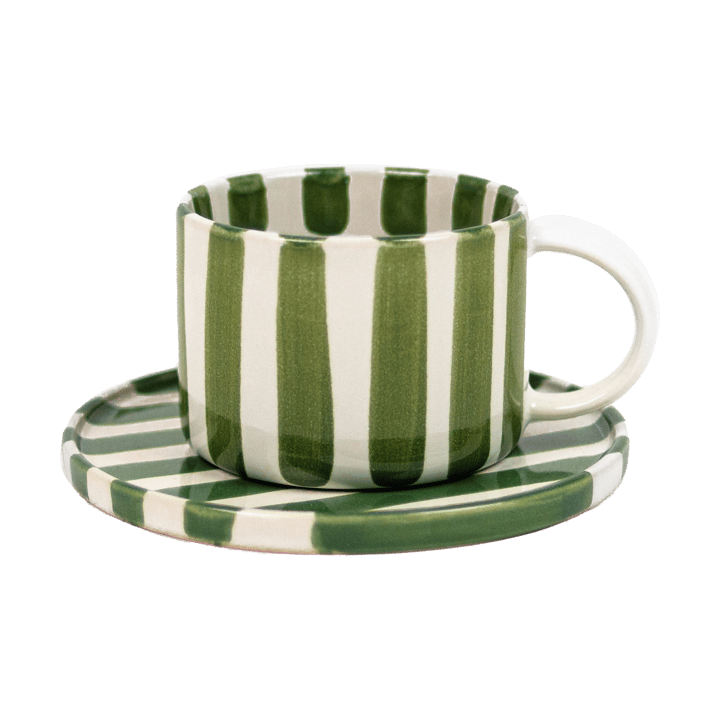Monica cup with saucer - Green-white - Olsson & Jensen