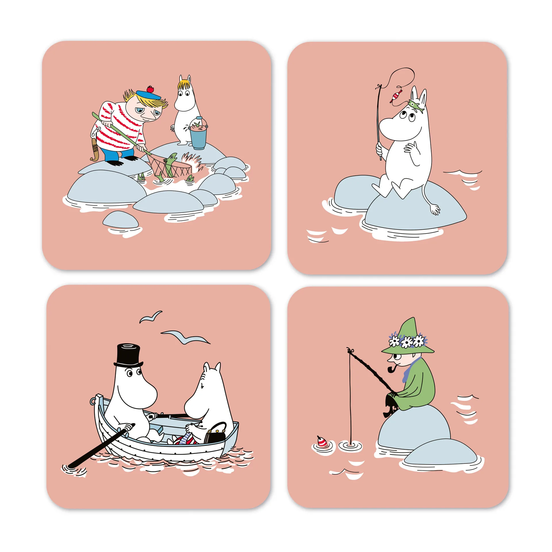 Fiske Moomin summer 2022 coaster 4-pack, Pink Opto Design