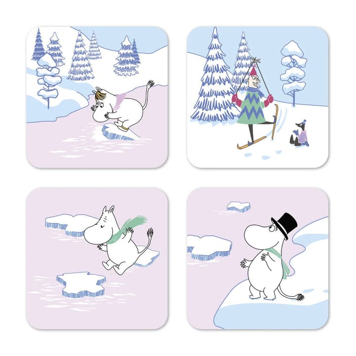 Moomin coaster winter 2022 9x9 cm 4-pack, Blue-white-pink Opto Design