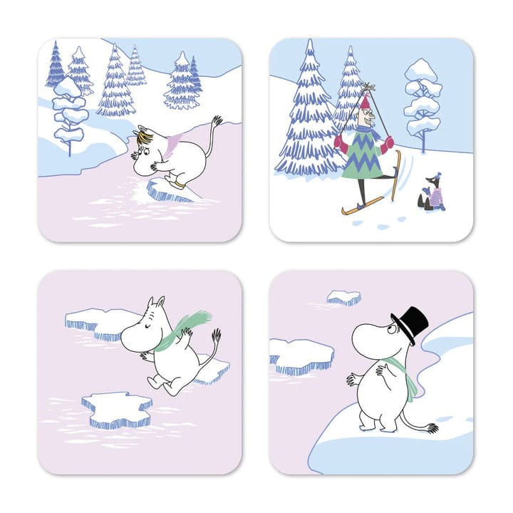 Moomin coaster winter 2022 9x9 cm 4-pack - Blue-white-pink - Opto Design