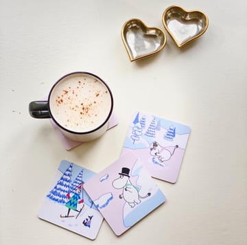 Moomin coaster winter 2022 9x9 cm 4-pack - Blue-white-pink - Opto Design