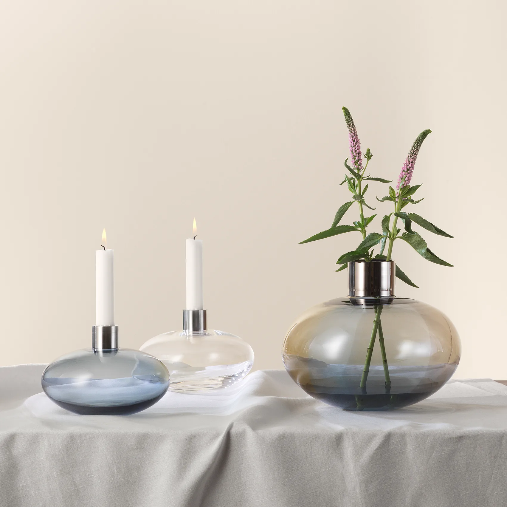 Pluto candle sticks, grey Orrefors