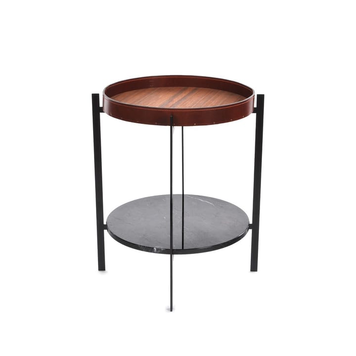 Deck tray table, teak. black stand. black marbleshelf OX Denmarq