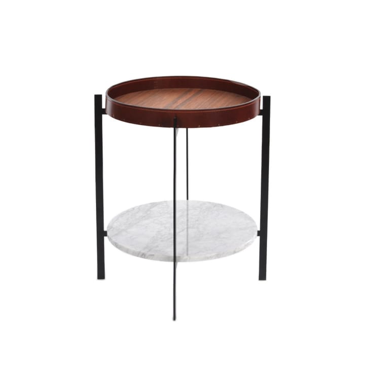 Deck tray table, teak. black stand. white marbleshelf OX Denmarq