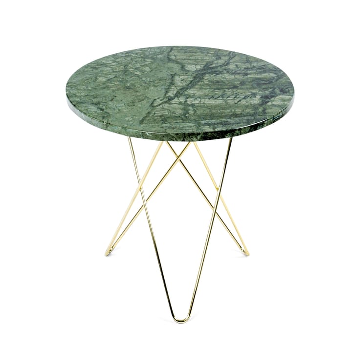 Tall mini O side table Ø50 H50. brass undercarriage, green marble OX Denmarq