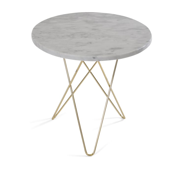 Tall mini O side table Ø50 H50. brass undercarriage, white marble OX Denmarq