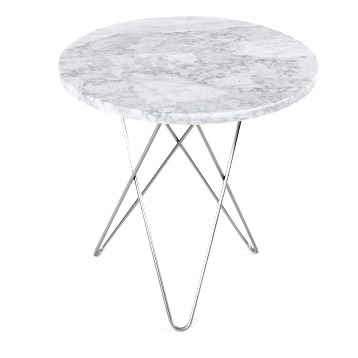 Tall mini O side table Ø50 H50. stainless steel undercarriage, white marble OX Denmarq