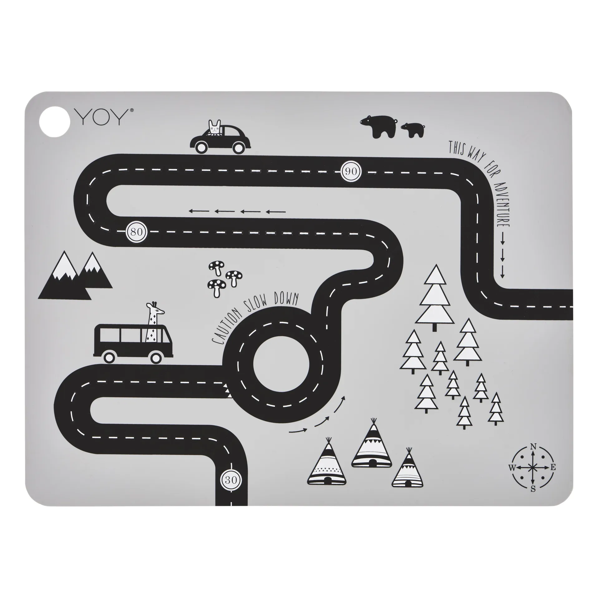 Adventure placemat, grey-black OYOY