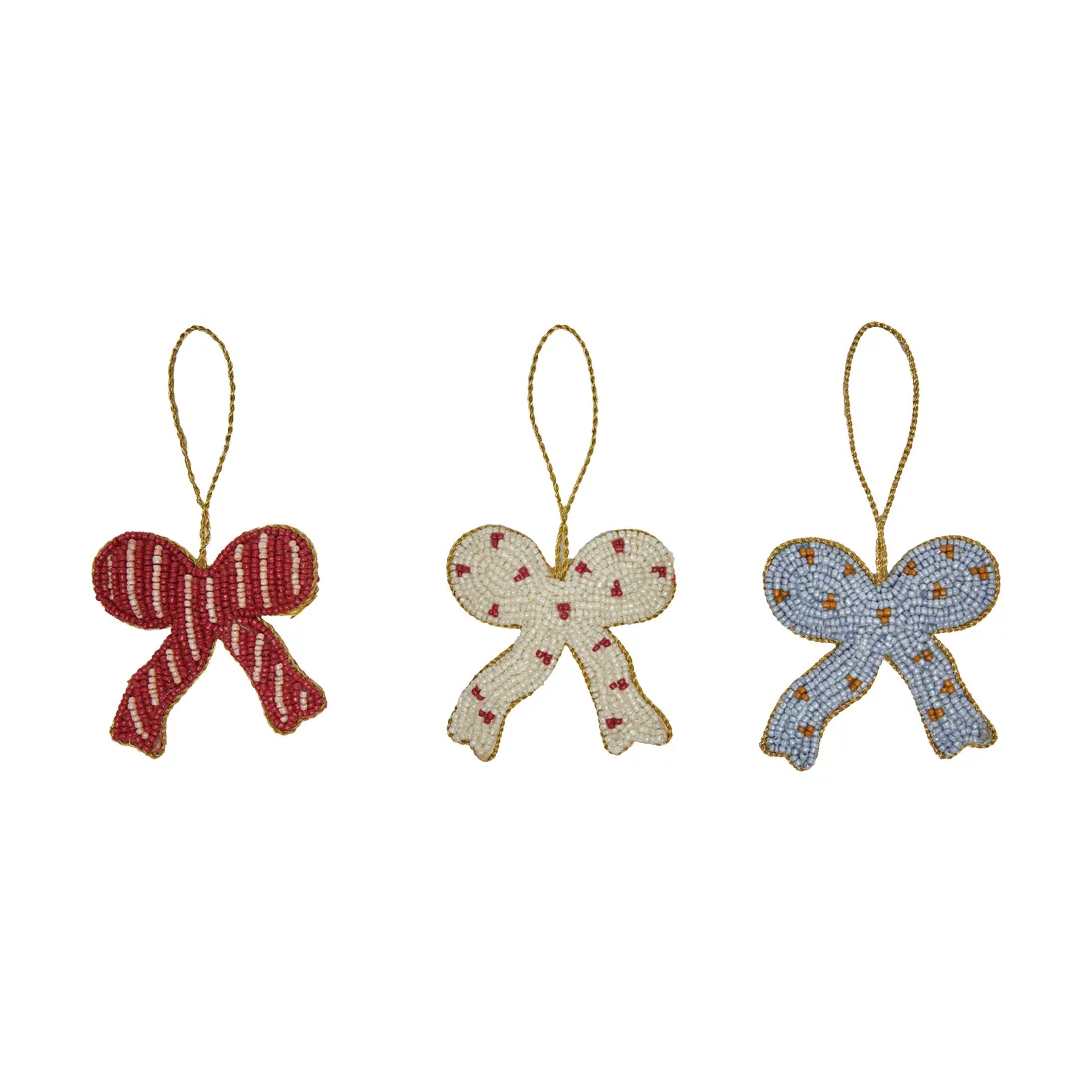 Christmas bow decoration hangers 3 pieces, Cherry red-offwhite-blue OYOY