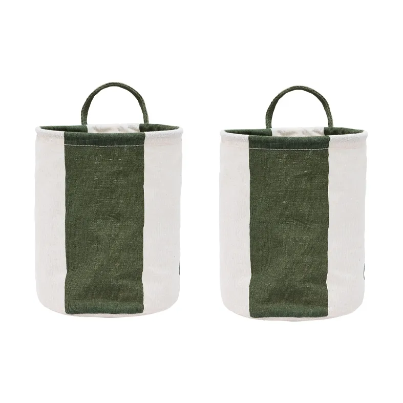 Kara storage basket small Ø18x22 cm 2-pack, Dark Green OYOY