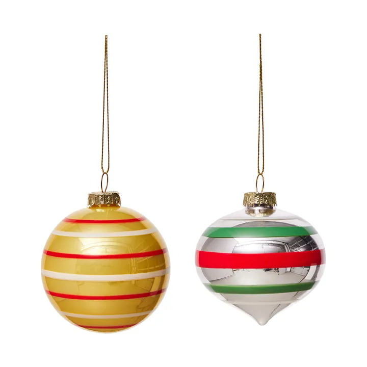 Vintage Christmas glass ball No. 3 ornament 2 pieces - Multi - OYOY