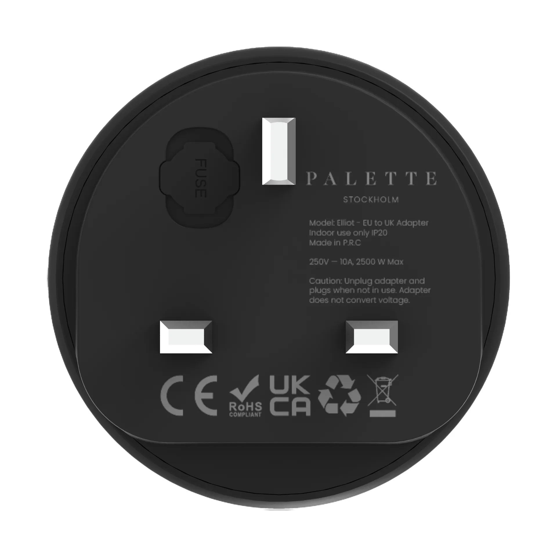 EU to UK adapter – Schuko to British plug, Black Palette