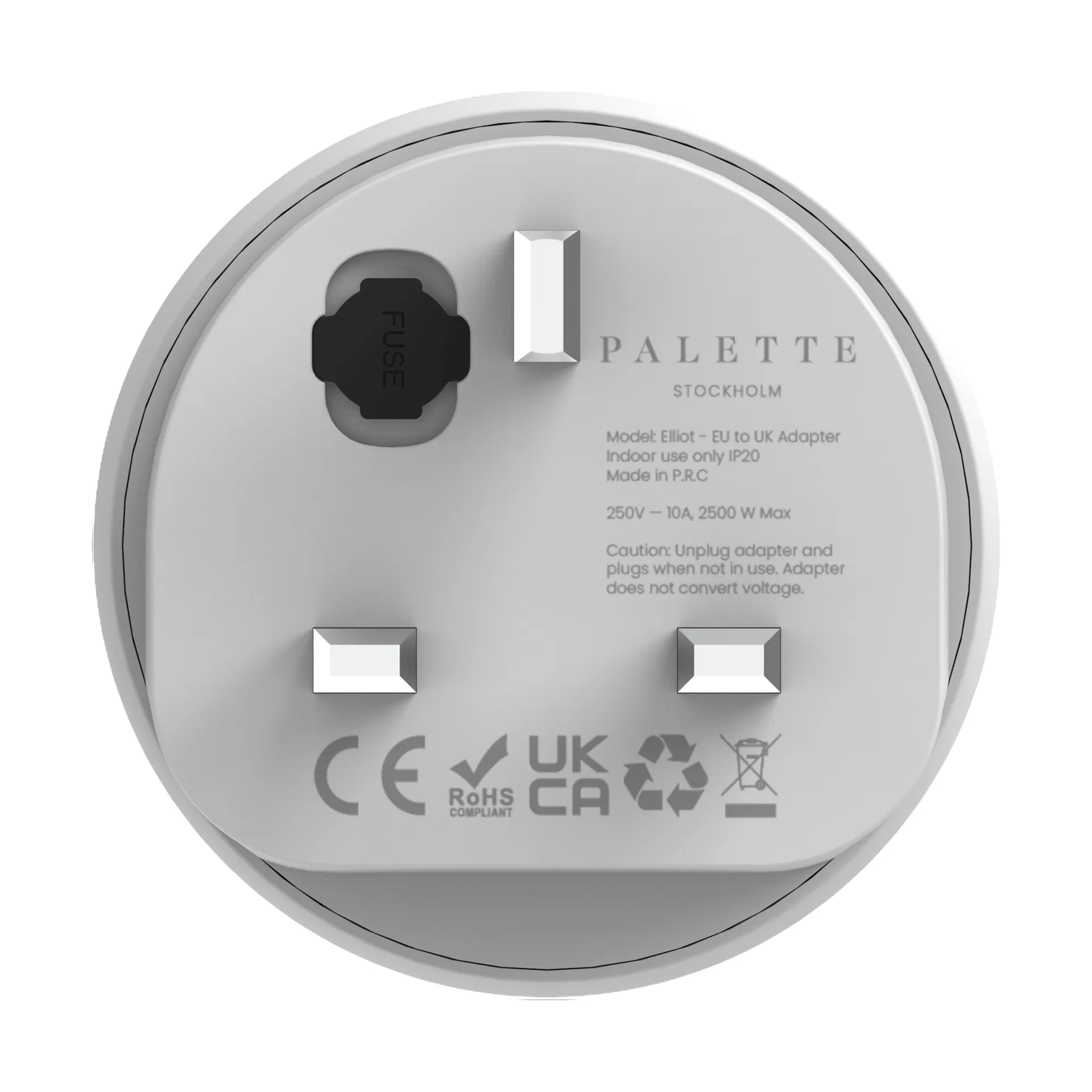 EU to UK adapter – Schuko to British plug, Ice white Palette