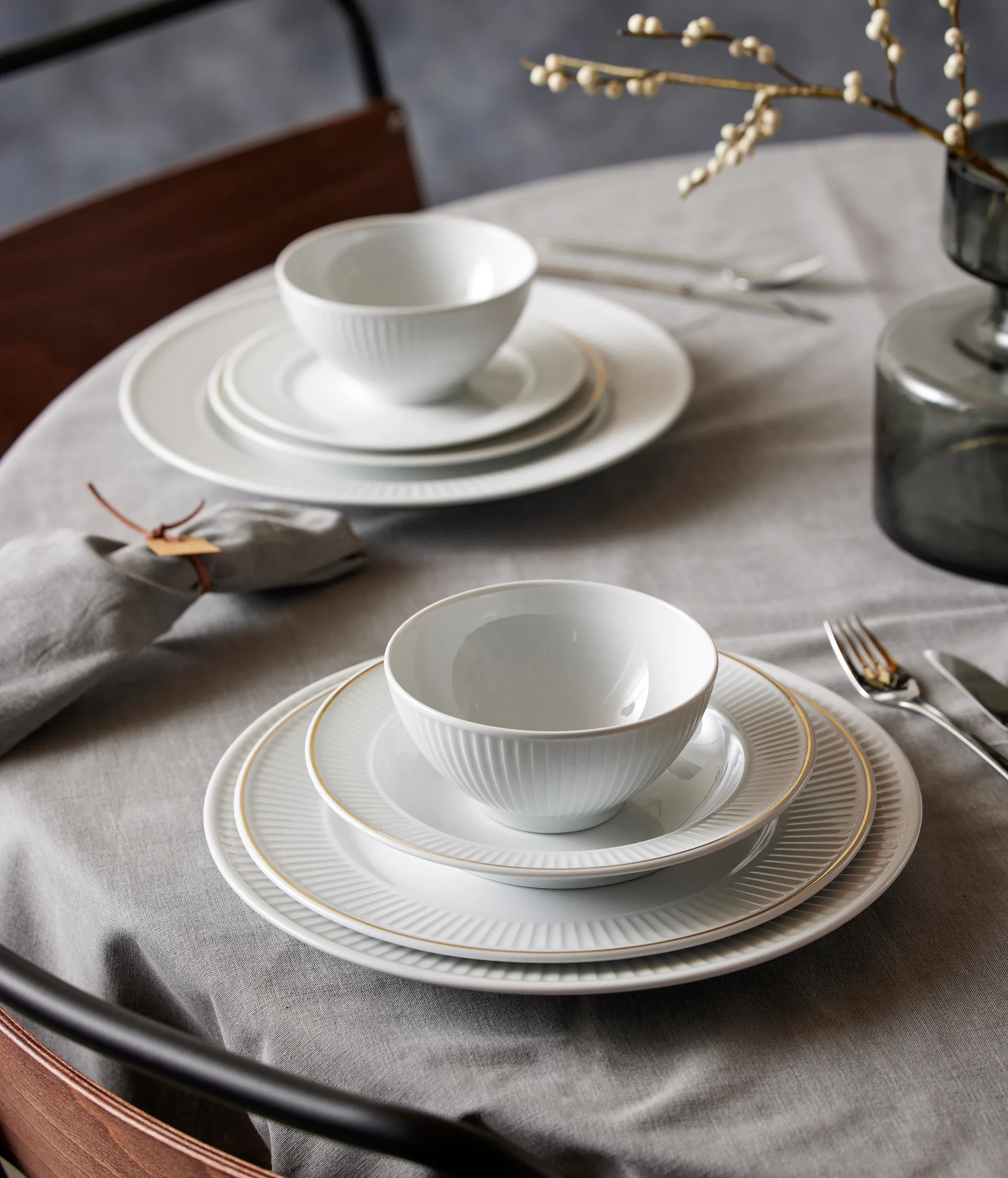 Plissé deep plate with gold edge Ø22 cm, White Pillivuyt