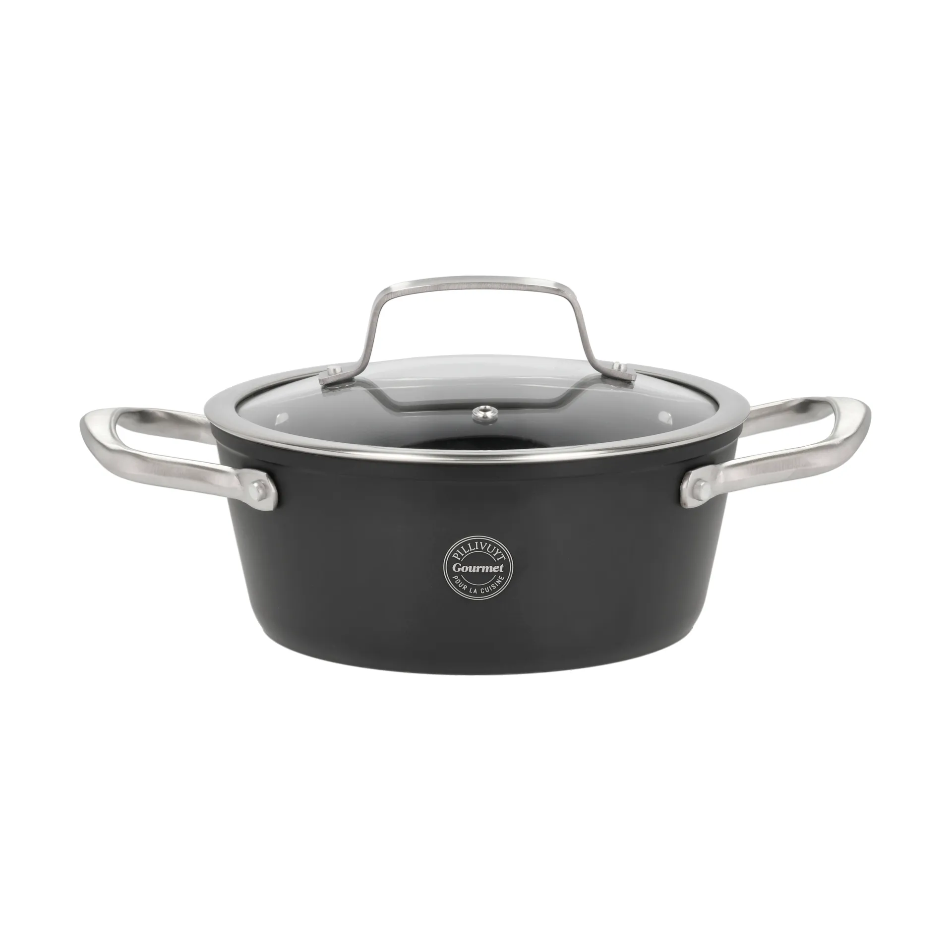Travo pot with glass lid 2,1 l, Black-aluminum Pillivuyt
