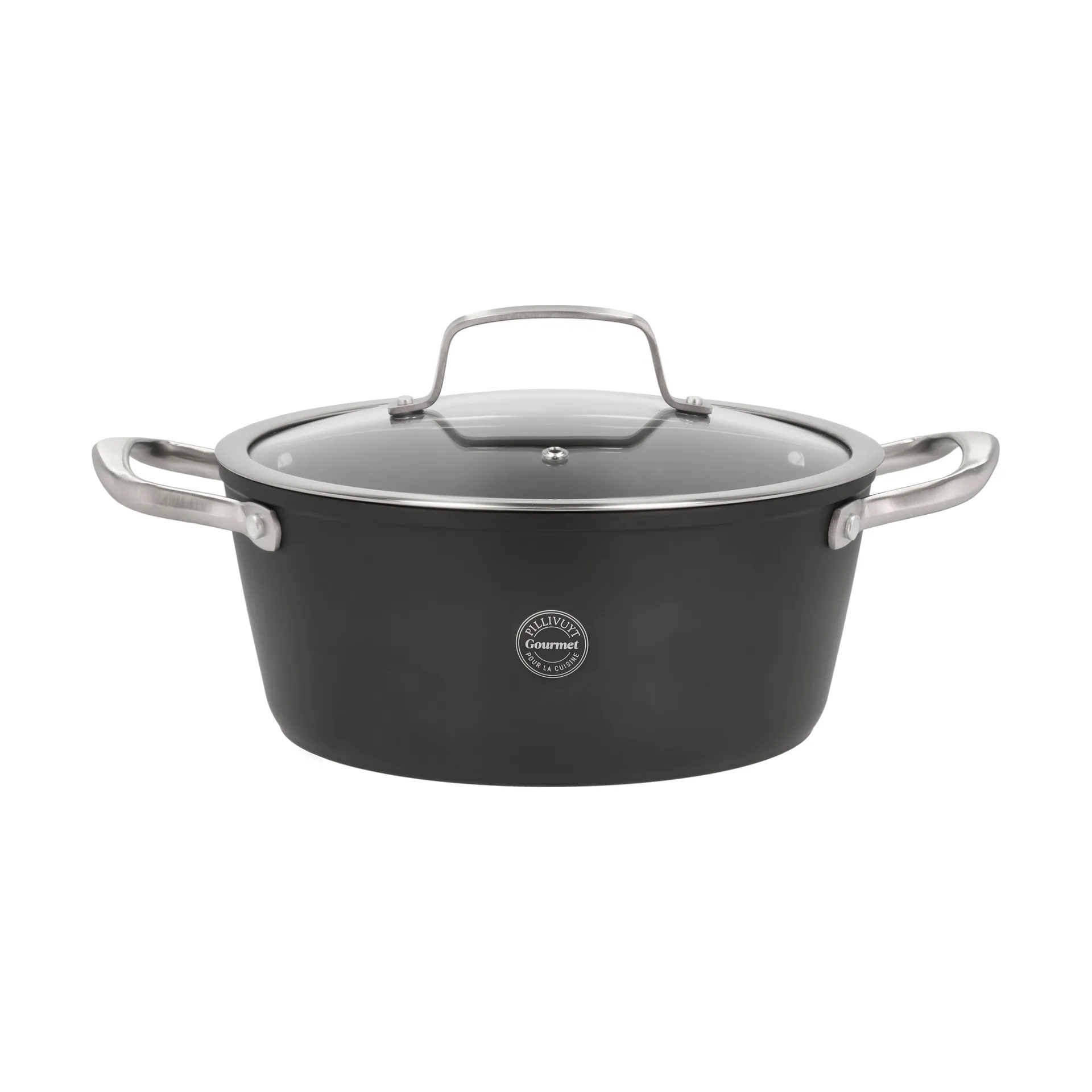 Travo pot with glass lid 3,8 l, Black-aluminum Pillivuyt