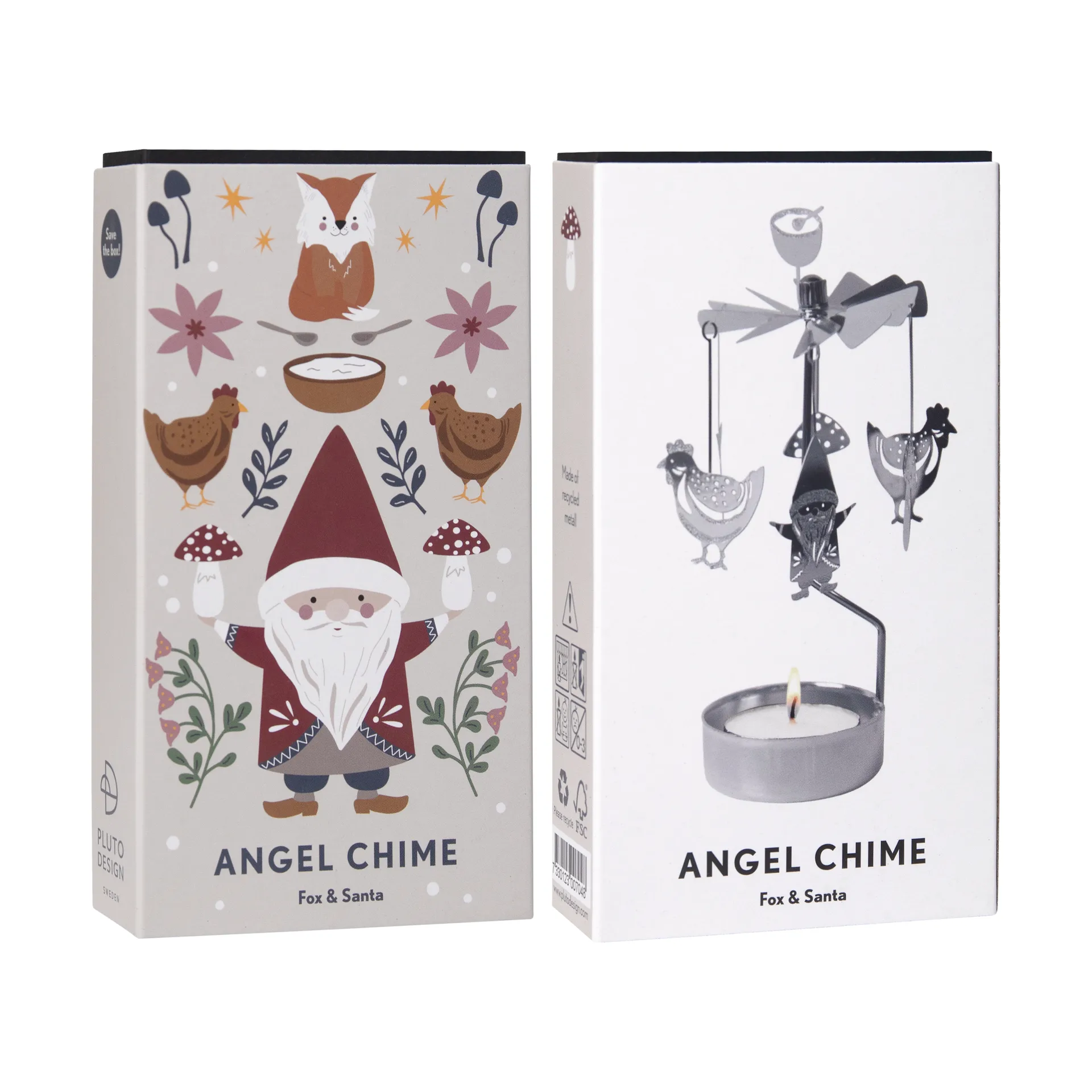 Fox & Santa angel chime, Silver Pluto Design