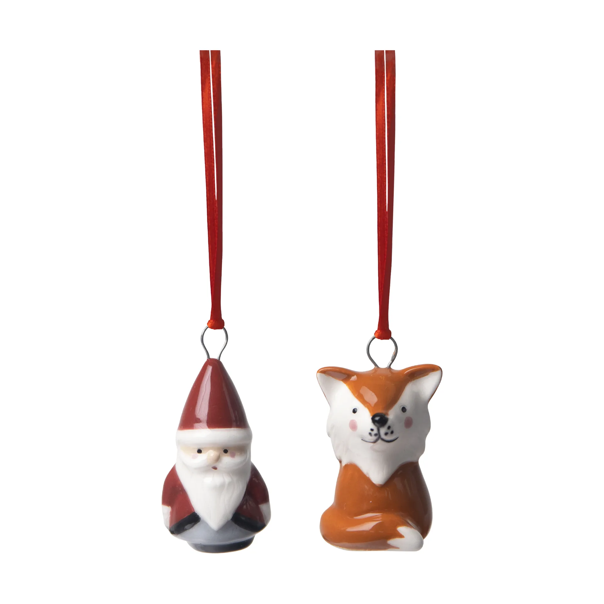 Fox & Santa decoration hanger 2 parts, Red-white-brown Pluto Design