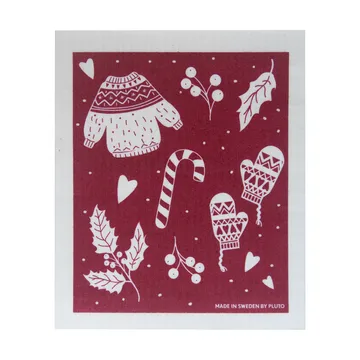Winter dishcloth 17x20 cm - Red-gray - Pluto Design