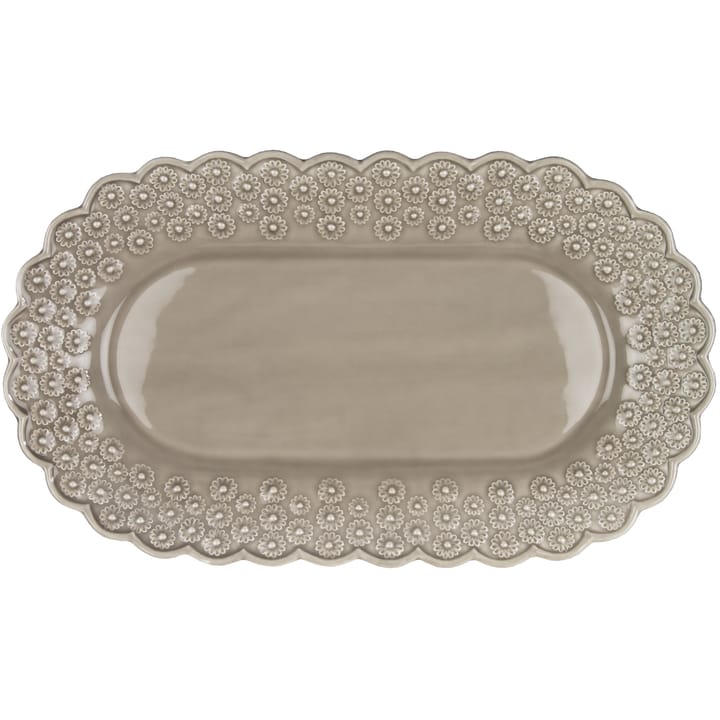 Ditsy oval serving saucer, greige (beige) PotteryJo