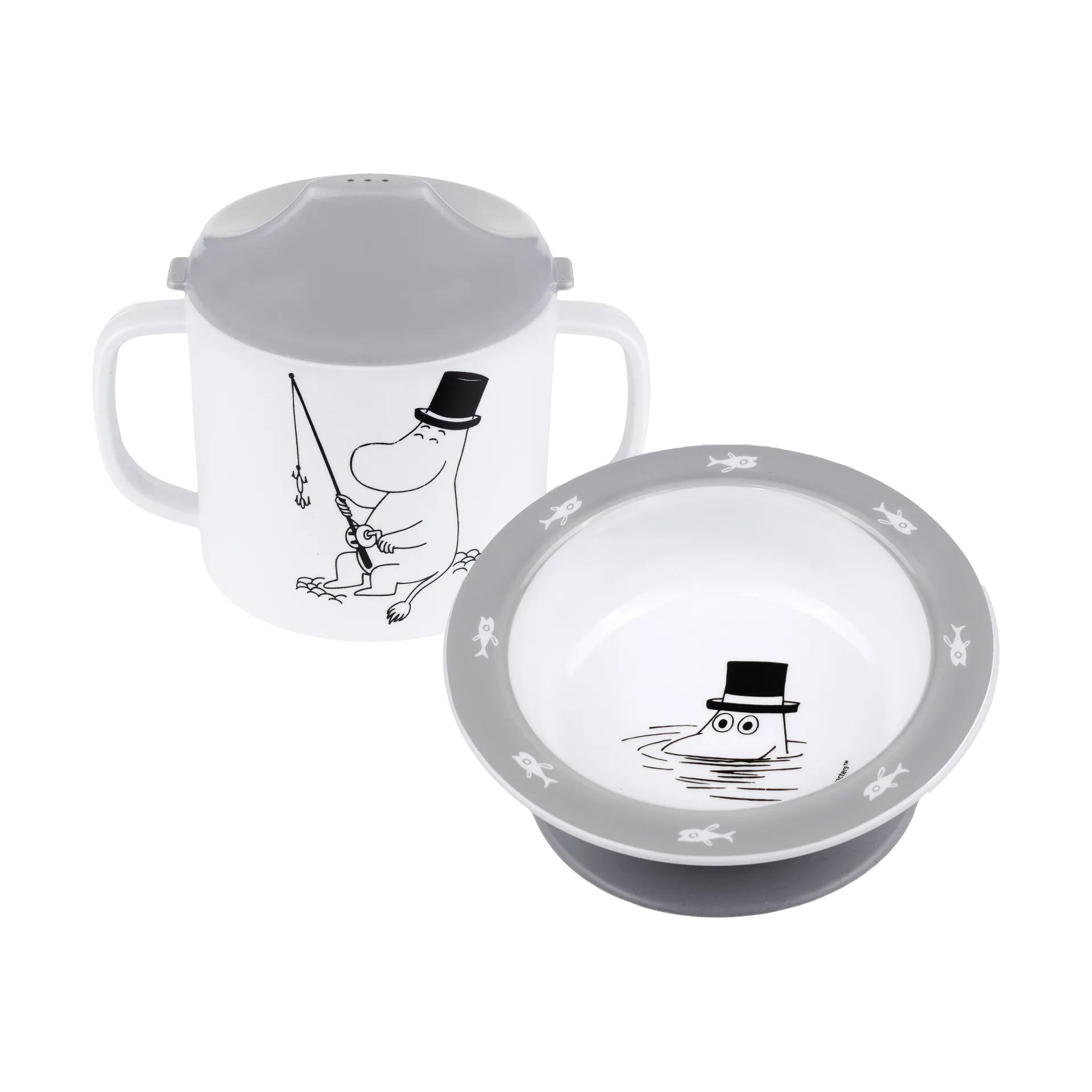 Moomin Water & Bath sippy cup & suction cup plate, Grey Rätt Start