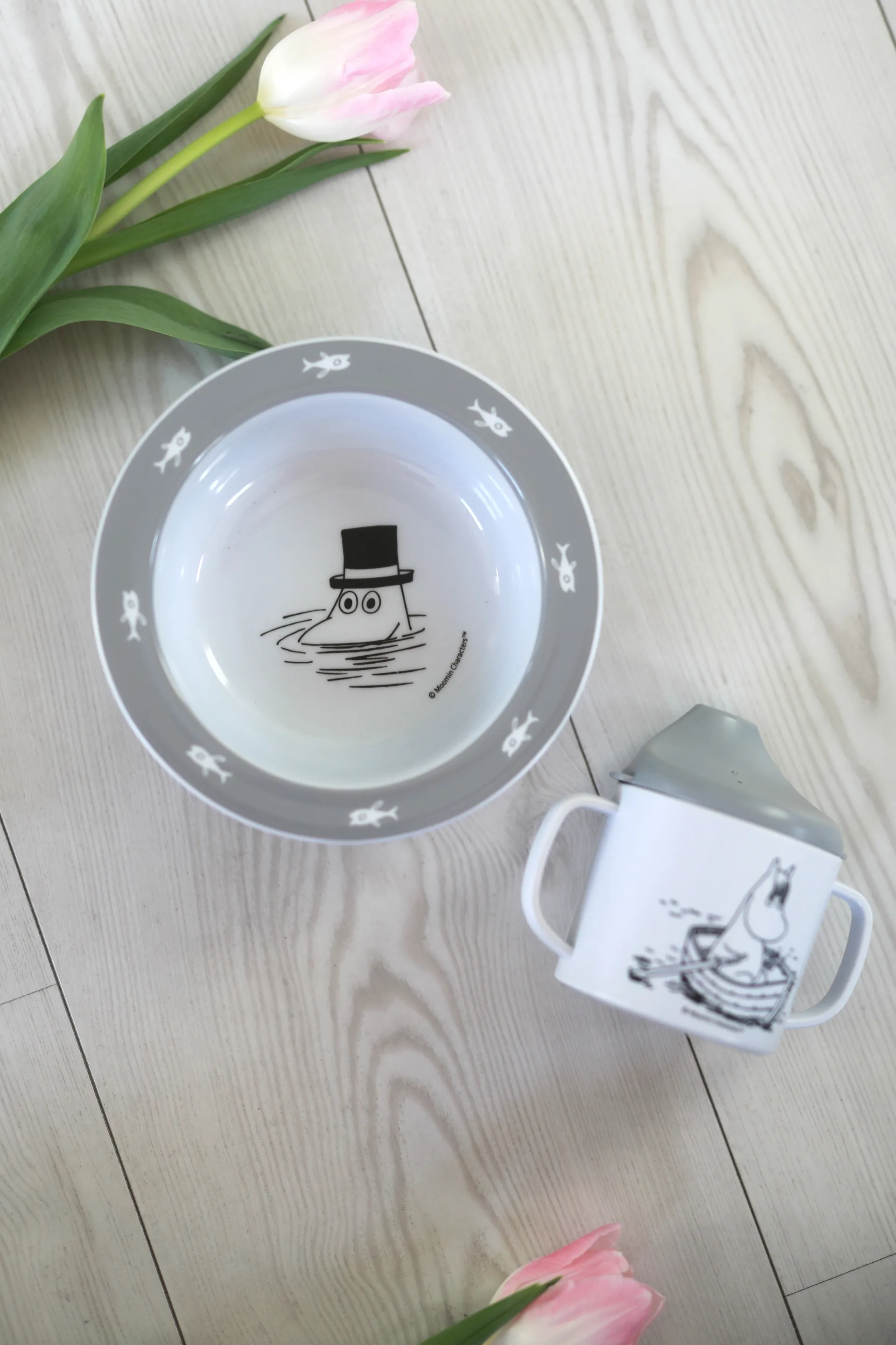 Moomin Water & Bath sippy cup & suction cup plate, Grey Rätt Start