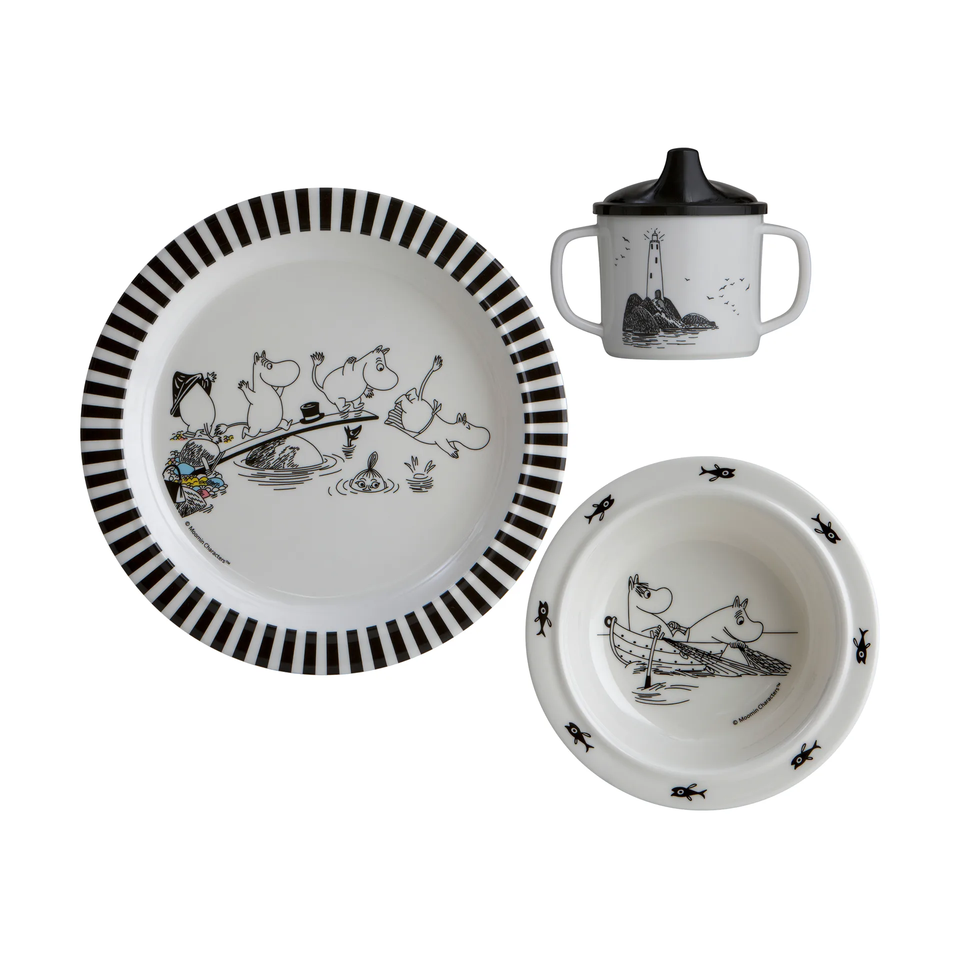 Mumin Water & Bath children's dinnerware set 3 pieces, Black-white Rätt Start