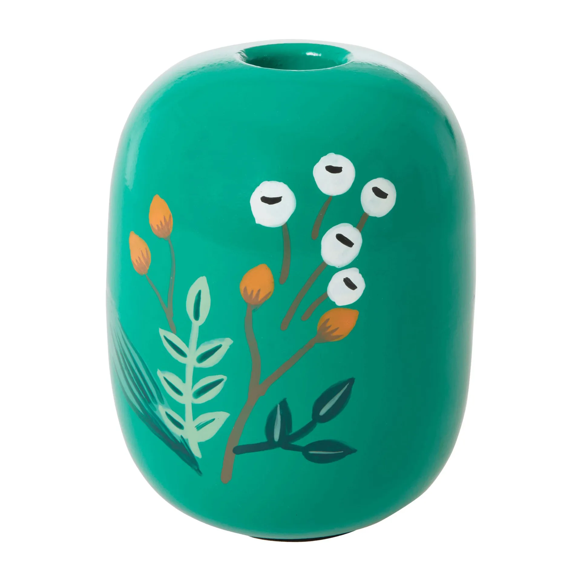 Rice candle holder Ø8.5 cm, Green-handpainted flowers RICE