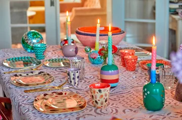 Rice candle holder Ø8.5 cm - Green-handpainted flowers - RICE