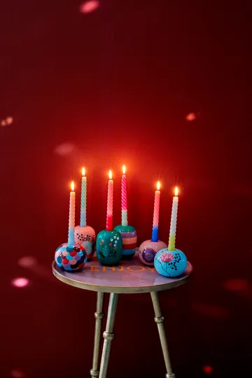 Rice candle holder Ø8.5 cm - Green-handpainted flowers - RICE