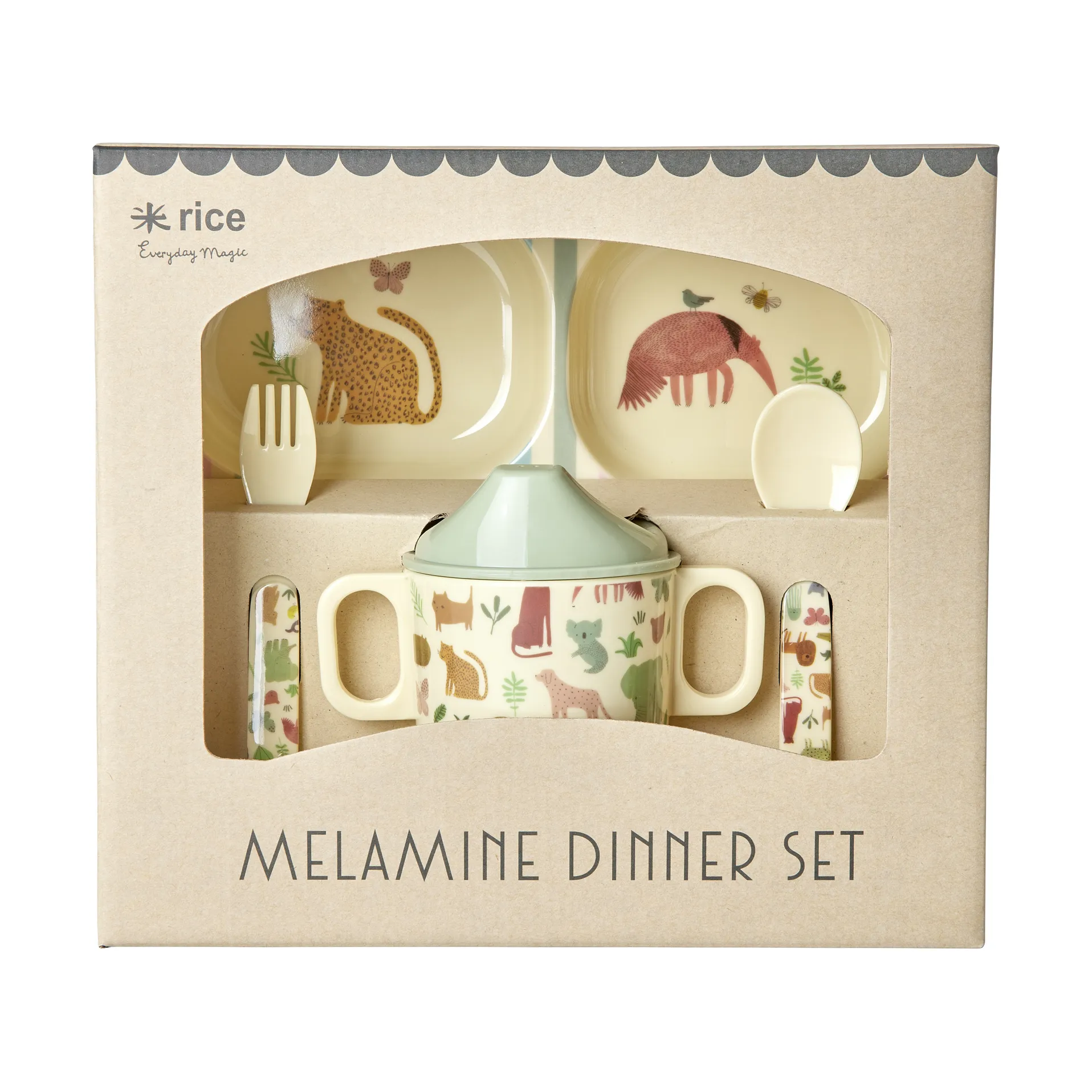 Rice children's dinnerware set 4 pieces, Sweet Jungle Print-Cream RICE