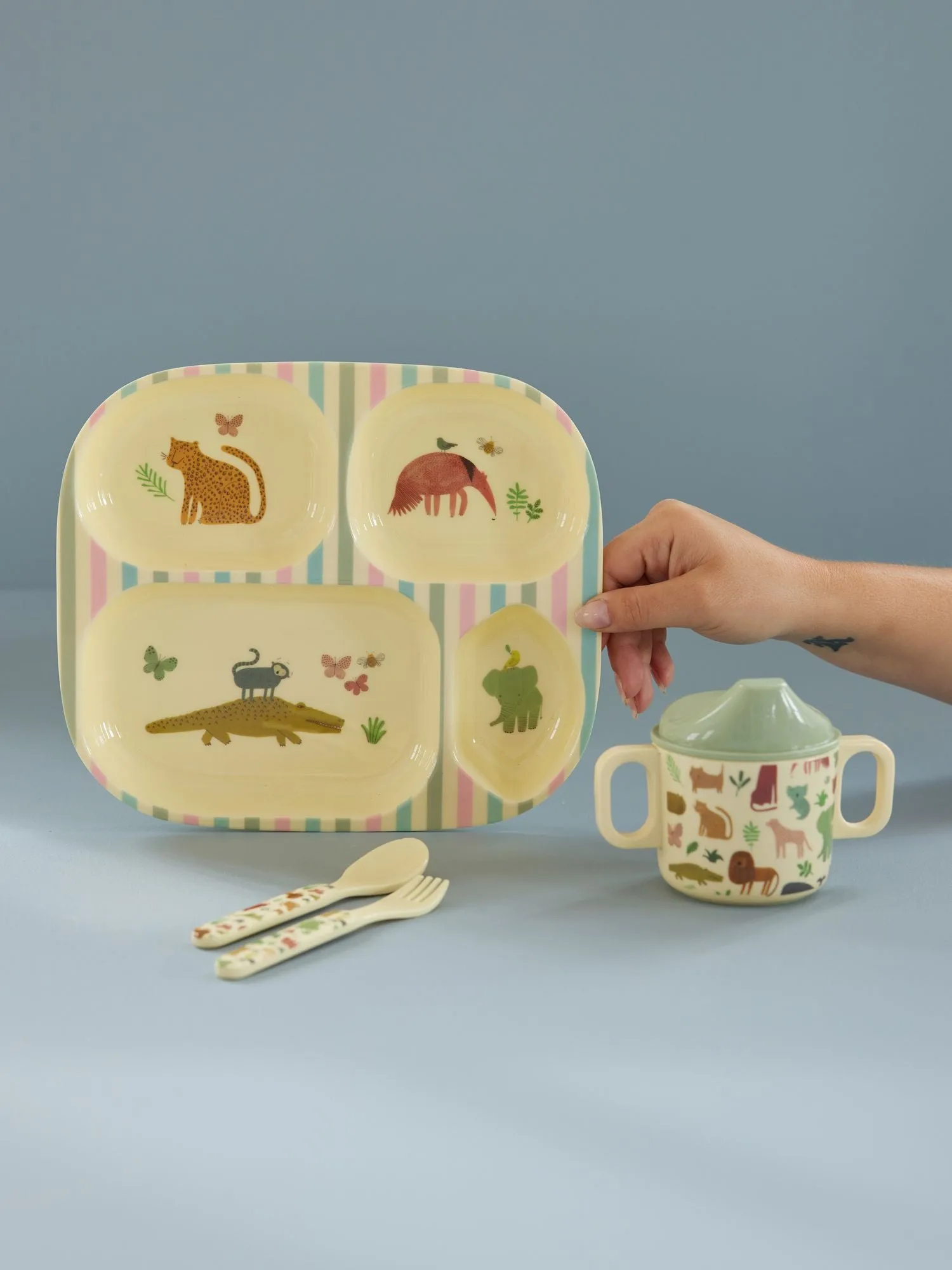 Rice children's dinnerware set 4 pieces, Sweet Jungle Print-Cream RICE