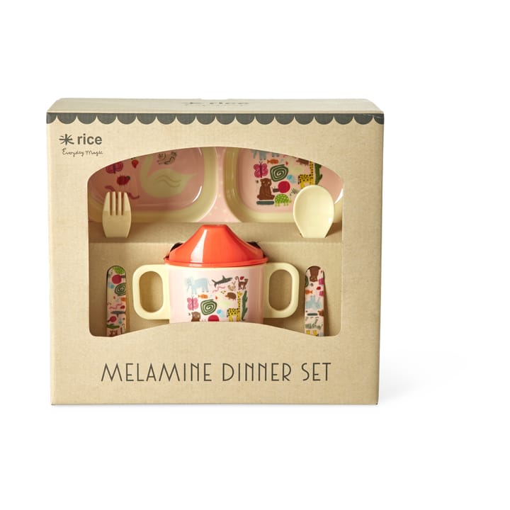 Rice children's dinnerware set 4 pieces - Wildlife pink - RICE