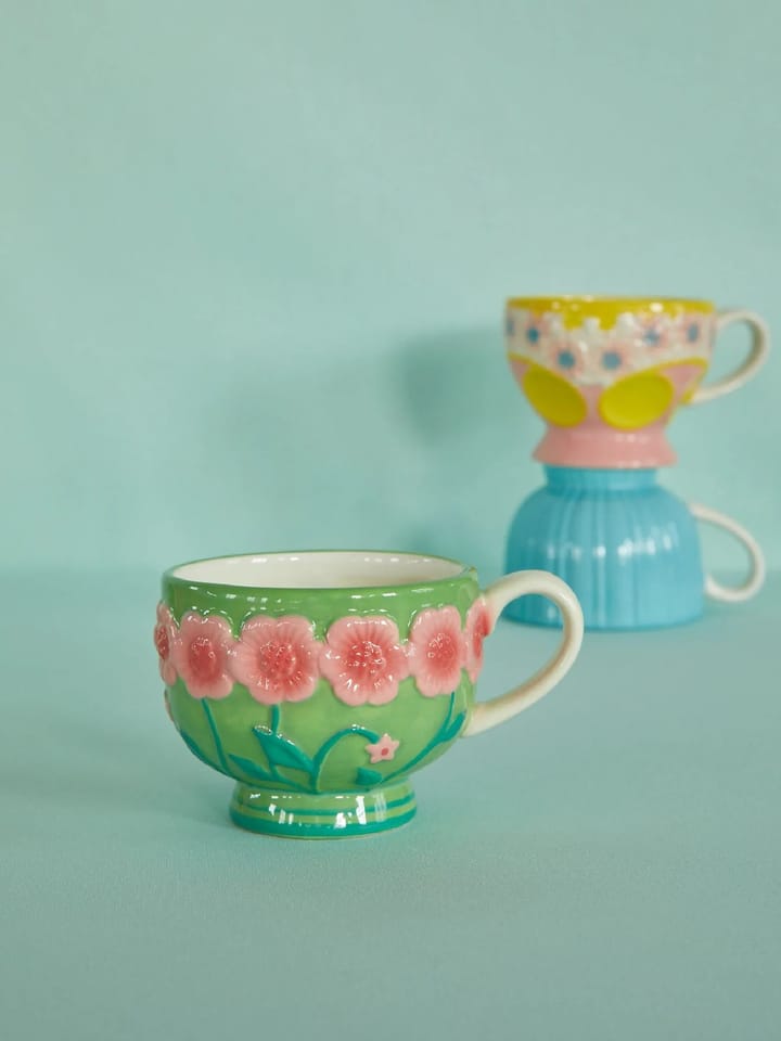 Rice Embossed Flower ceramic mug 30 cl, Sage green RICE