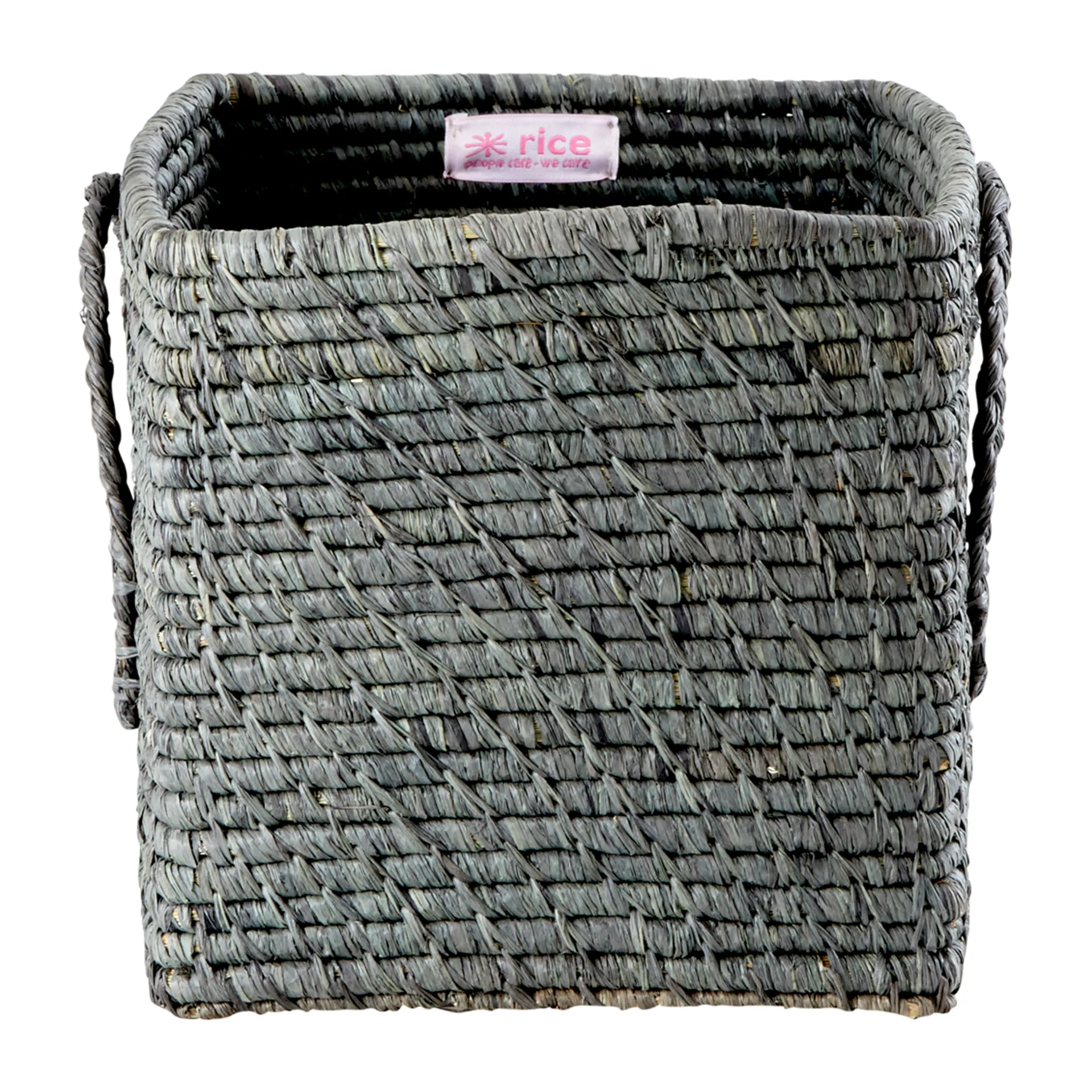 Rice raffia box with handle 20x20 cm, Dark grey RICE