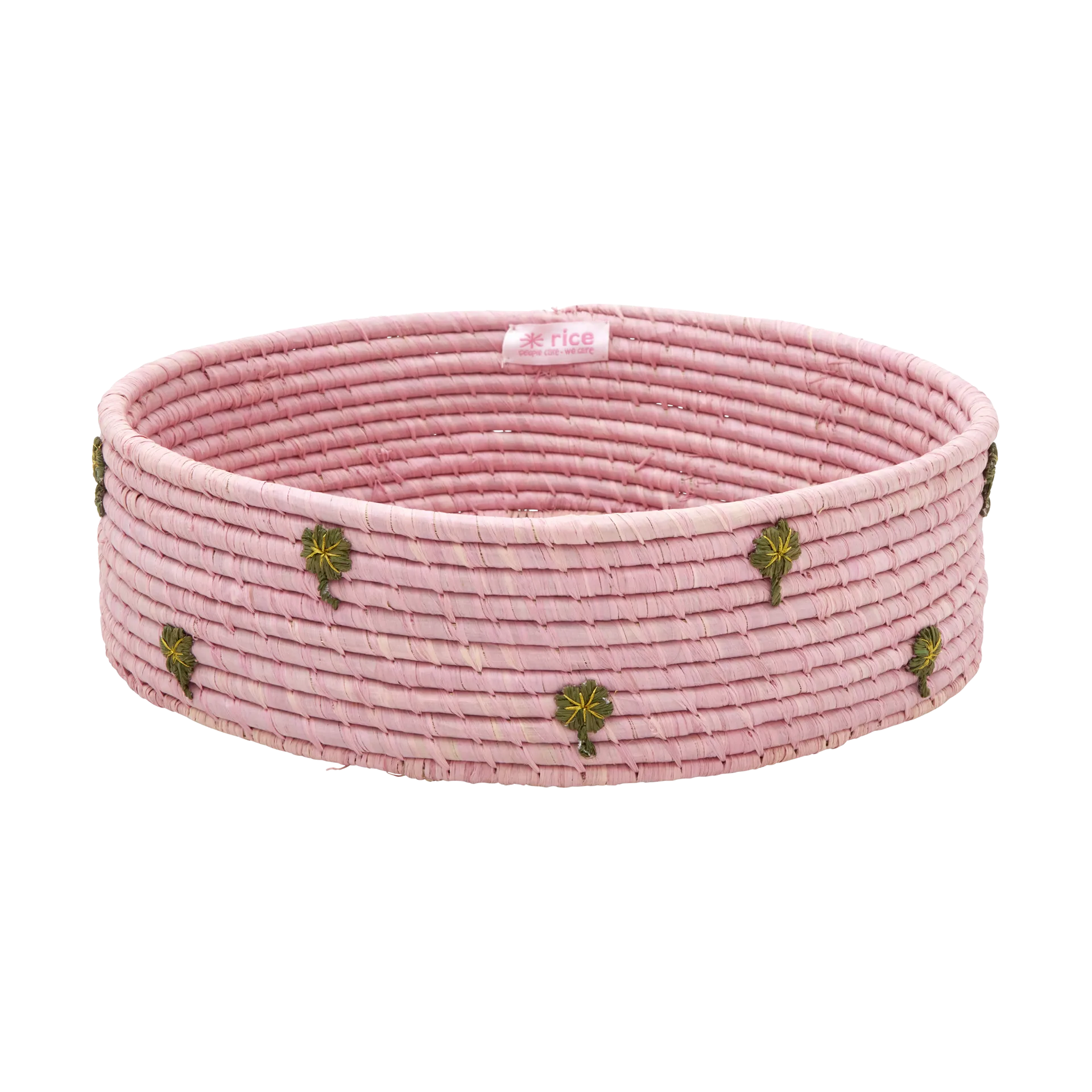 Rice raffia storage basket low Ø35 cm, Pink RICE