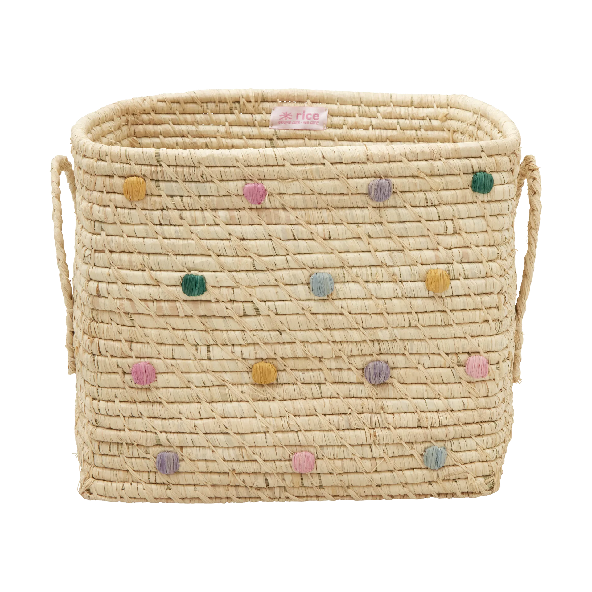 Rice raffia storage basket with dots, Dove Blue RICE