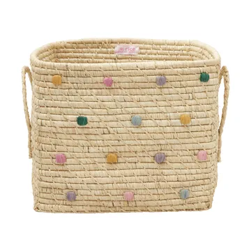 Rice raffia storage basket with dots - Dove Blue - RICE