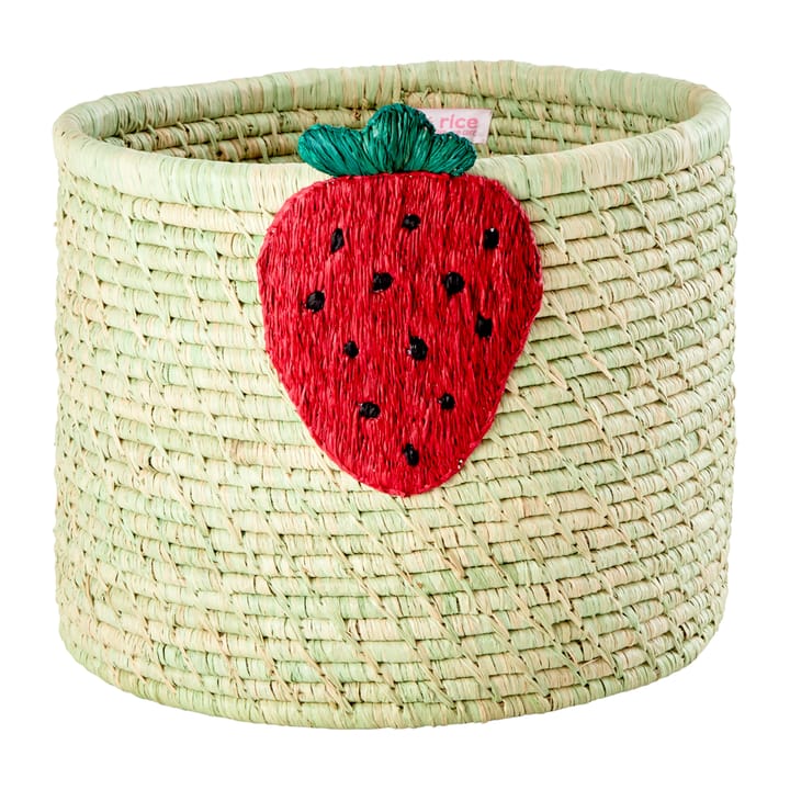 Rice raffia storage box Ø35 cm, Strawberry embroidery RICE