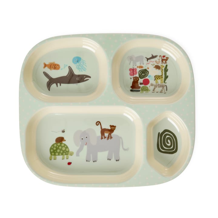 Rice wildlife children's plate 4 compartments, Mint RICE