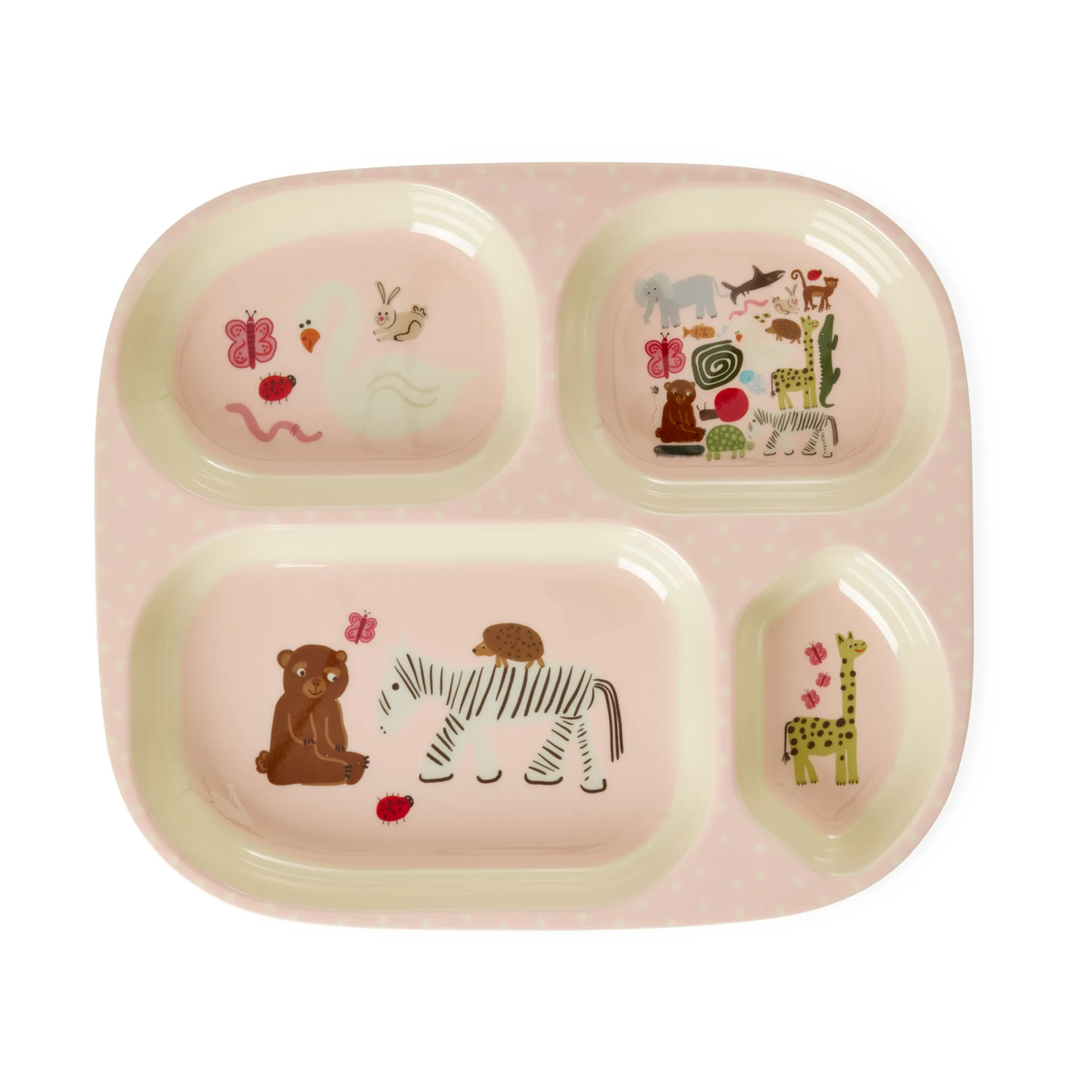 Rice wildlife children's plate 4 compartments, Pink RICE