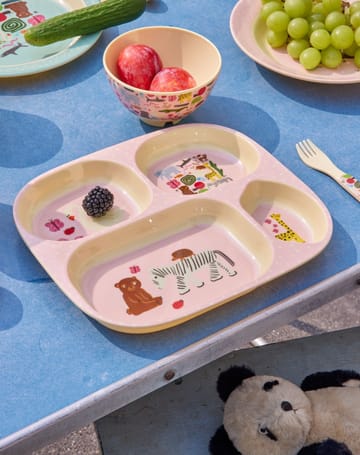 Rice wildlife children's plate 4 compartments - Pink - RICE
