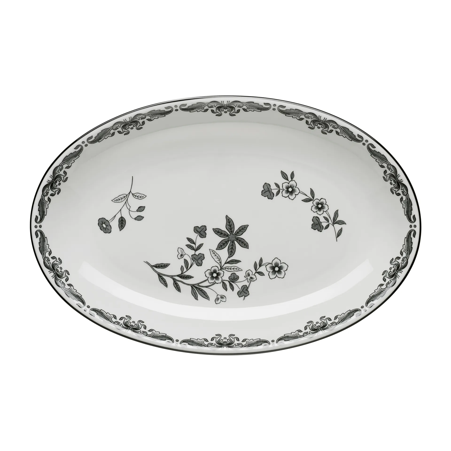 Ostindia Black serving plate oval 22x33 cm, Black Rörstrand