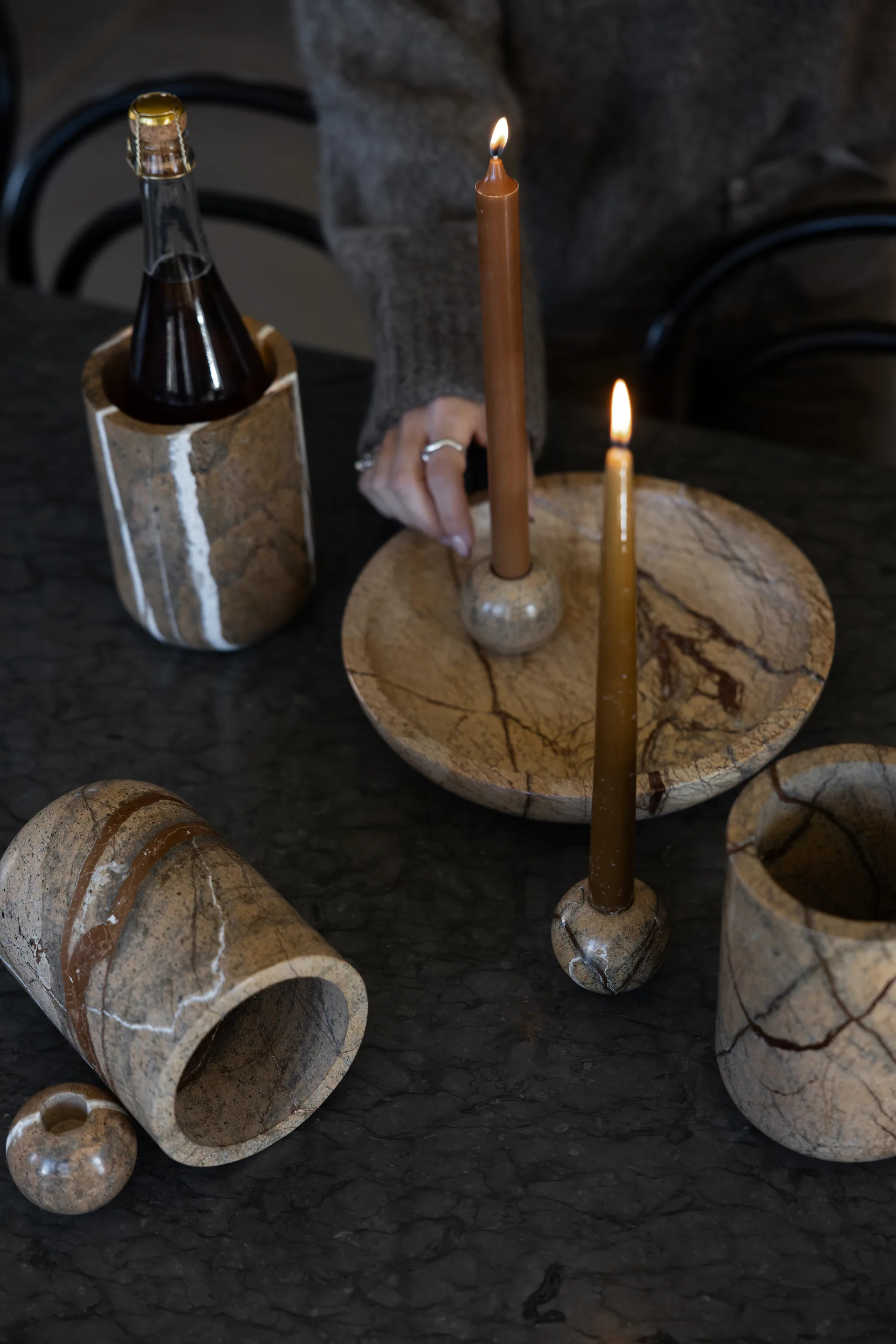 Stone candle holder Ø6 cm, Brown forest marble Sagaform