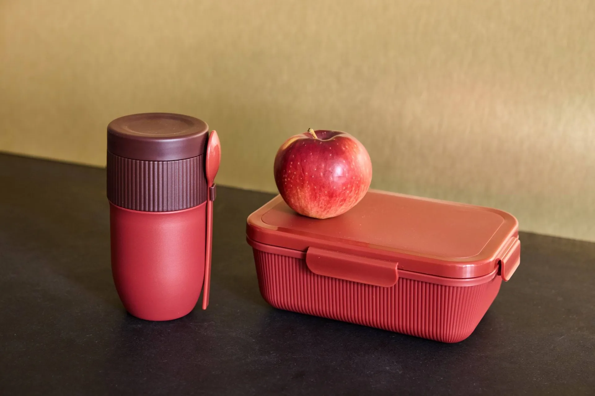 Ted food thermos yoghurt mug with spoon, Wine red Pantone 7624C, 32 cl Sagaform