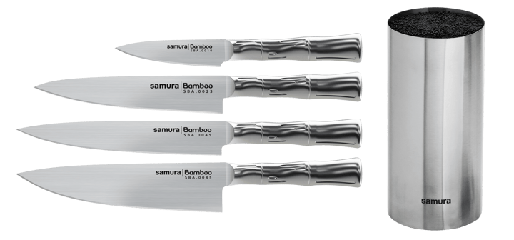 Bamboo knife set 4 knives-1 knife block - Stainless steel - Samura