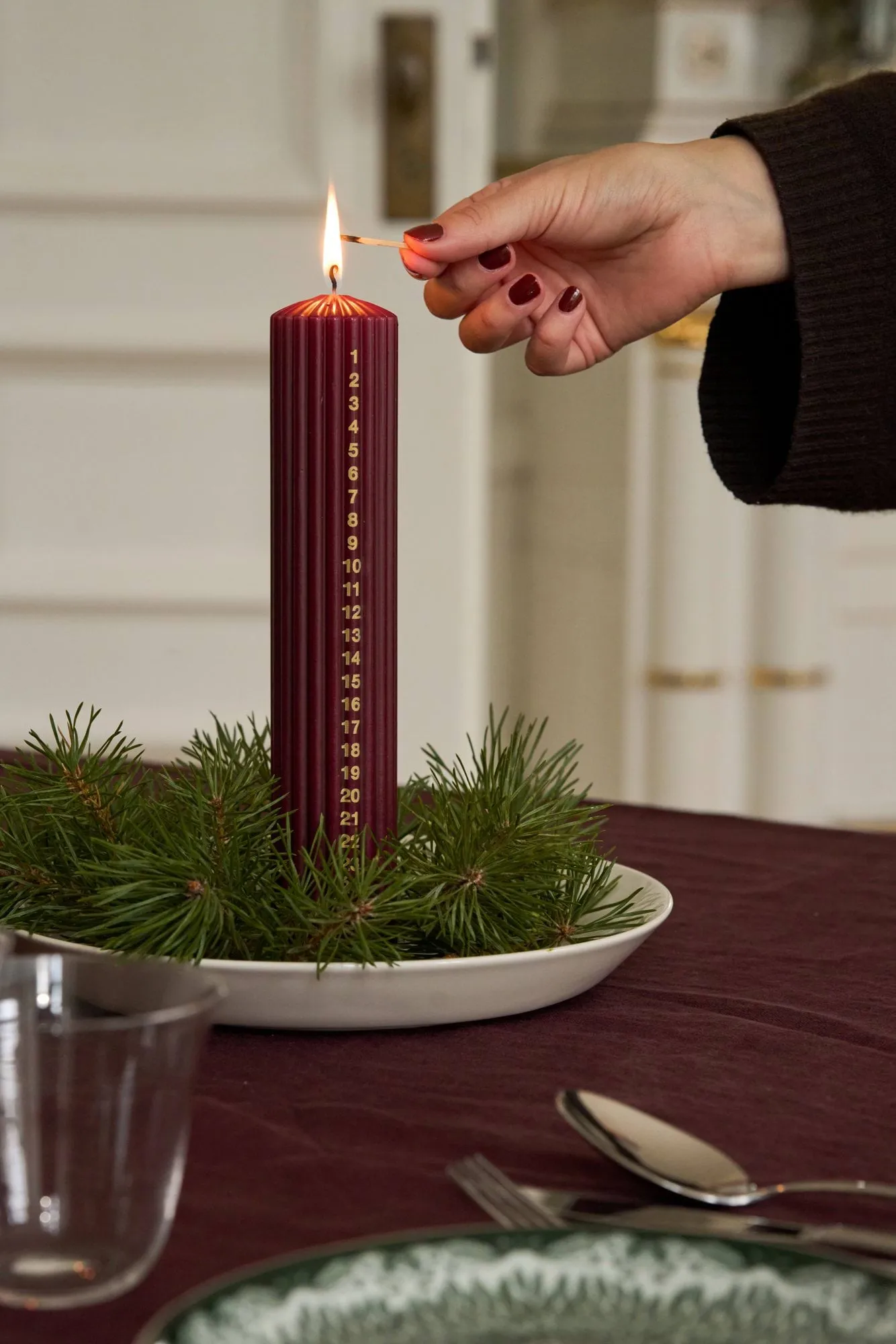 Awaiting advent candle, Deep wine, 25 cm Scandi Essentials